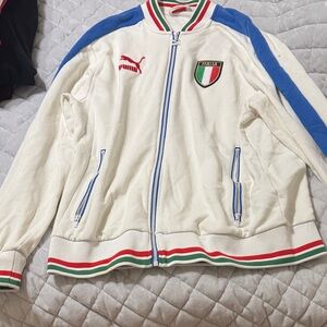 Puma White Track Jacket with Blue, Red and Green Accents